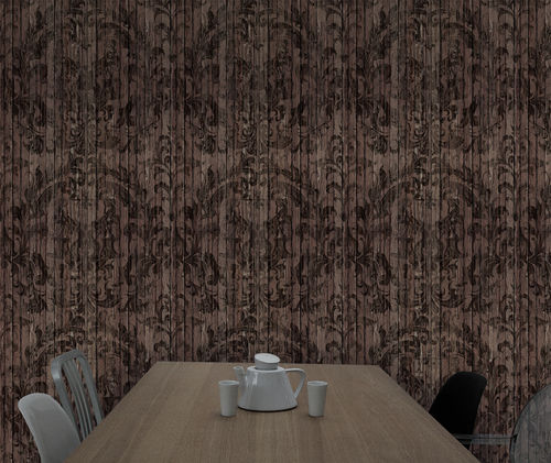 Papier peint contemporain - DAMASK - Mineheart - damas / aspect bois / imprimé