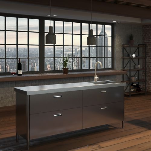 Cuisine contemporaine - LEVANTO - ARCA CUCINE ITALIA S.R.L. - en inox / en acier inoxydable / avec îlot