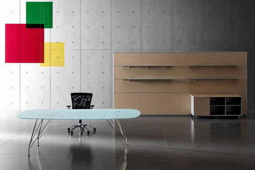 Bureau contemporain - MEETING - MASCAGNI - en verre / 4 pieds / professionnel