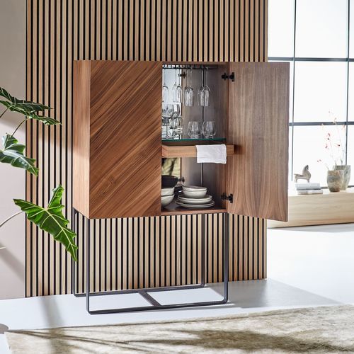 Meuble bar contemporain - CHEERS  - LAMBERT - en noyer américain / en verre / en placage de bois