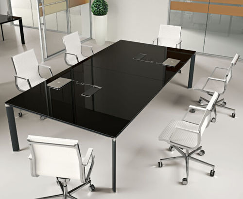 Table de réunion contemporaine - LASA S.R.L. - en bois / en verre / avec piètement en métal