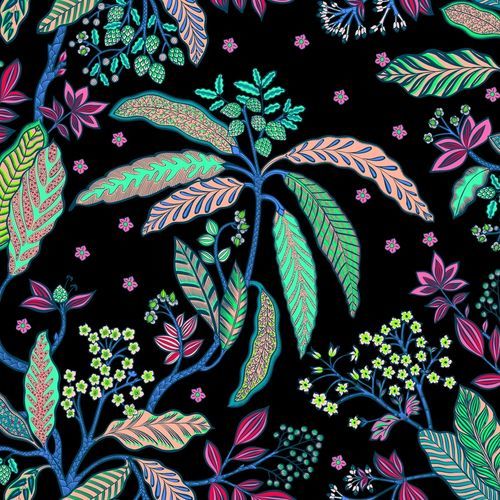 Papier peint contemporain - BIBI - Olivier Thévenon Selection - à motif floral / aspect tissu / multicolore