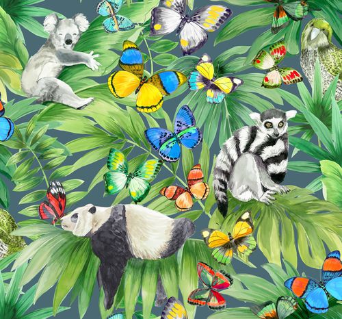 Papier peint contemporain - FORET ENCHANTEE    - Olivier Thévenon Selection - à motif floral / à motif animalier / aspect tissu