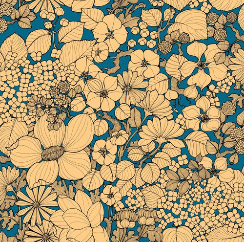 Papier peint contemporain - SUZIE    - Olivier Thévenon Selection - à motif floral / aspect tissu / bleu