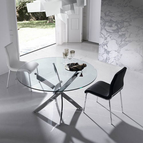 Table à manger design - 1061 - Angel Cerdá - en verre trempé / avec piètement en acier chromé / rectangulaire