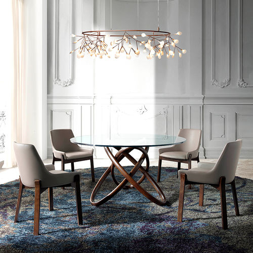 Table à manger contemporaine - 1020 - Angel Cerdá - en verre trempé / avec piètement en frêne / ronde