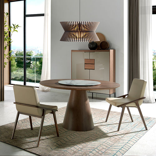 Table à manger contemporaine - 1016 - Angel Cerdá - en grès cérame / avec piètement en noyer / ronde