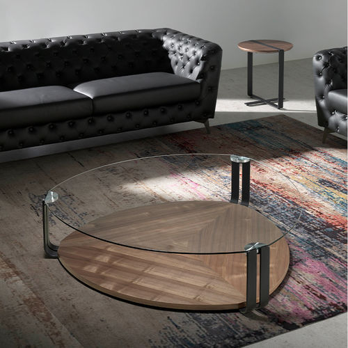 Table basse contemporaine - 2055 - Angel Cerdá - en verre trempé / avec piètement en acier peint / avec piètement en noyer