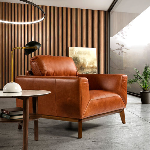 Fauteuil contemporain - 5036 - Angel Cerdá - en cuir / en peau de vache / en noyer