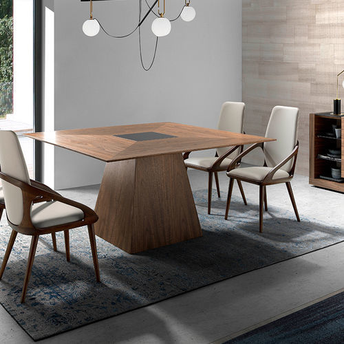 Table à manger contemporaine - 1079 - Angel Cerdá - en placage de bois / en verre / avec piètement en plaqué bois