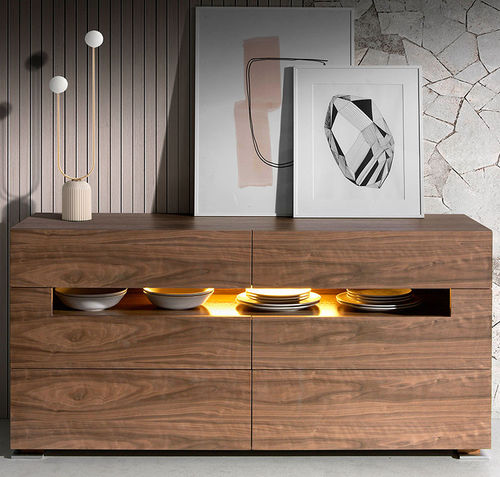 Buffet contemporain - 7076 - Angel Cerdá - en placage de bois / avec tiroirs / avec éclairage intégré