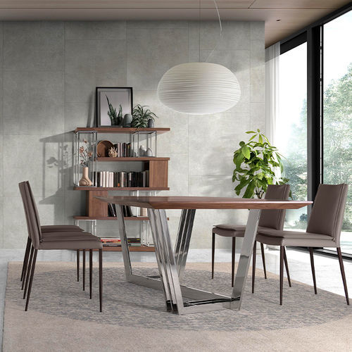 Table à manger contemporaine - 1097 - Angel Cerdá - en placage de bois / avec piètement en acier chromé / ovale