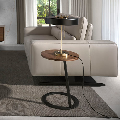 Table d'appoint design minimaliste - 2115 - Angel Cerdá - en noyer / avec piètement en acier inoxydable / ronde