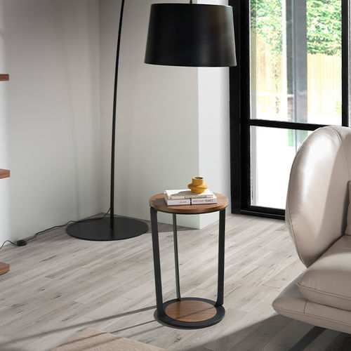Table d'appoint design minimaliste - 2116 - Angel Cerdá - en noyer / avec piètement en acier inoxydable / avec piètement en noyer