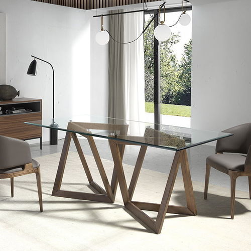 Table à manger contemporaine - 1102 - Angel Cerdá - en verre trempé / avec piètement en frêne / avec piètement en noyer