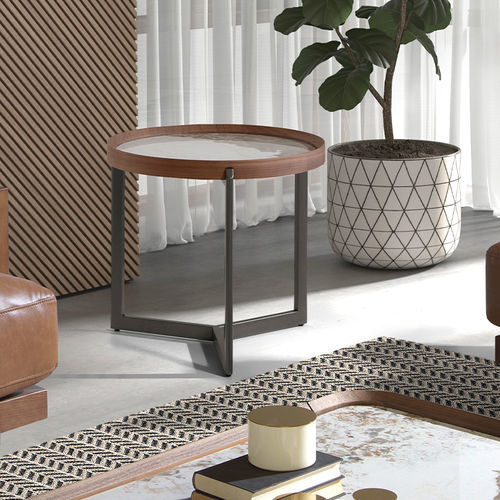 Table d'appoint contemporaine - 2130 - Angel Cerdá - en noyer / en porcelaine / avec piètement en acier inoxydable