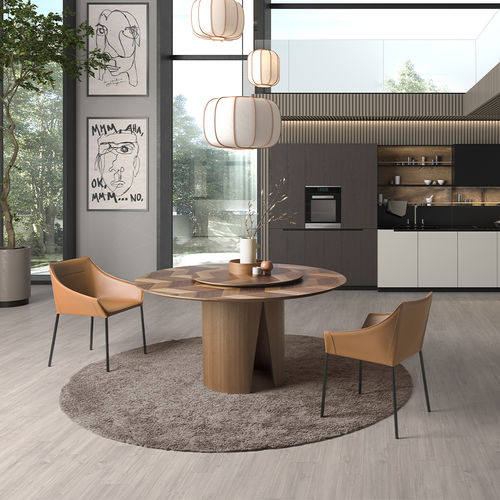 Table à manger contemporaine - 1130 - Angel Cerdá - plaquée bois / avec piètement en plaqué bois / ronde