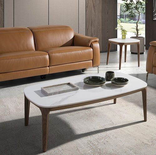 Table basse contemporaine - 2132 - Angel Cerdá - en porcelaine / avec piètement en plaqué bois / ovale
