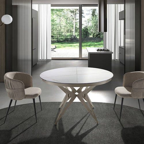 Table à manger contemporaine - 1119 - Angel Cerdá - en marbre / avec piètement en acier inoxydable laqué / ronde