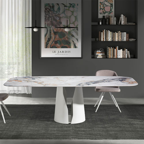 Table à manger contemporaine - 1135 - Angel Cerdá - en marbre / avec piètement en acier peint / ovale
