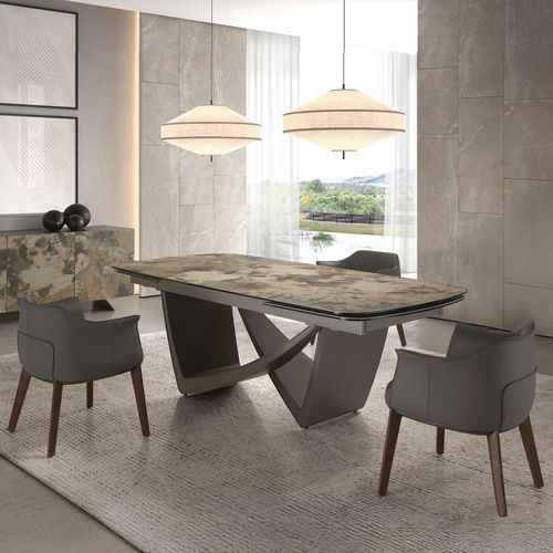Table à manger contemporaine - 1152 - Angel Cerdá - en grès cérame / en marbre / avec piètement en acier inoxydable laqué