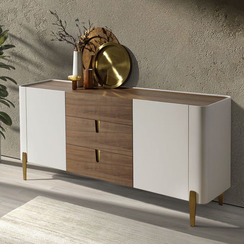 Buffet contemporain - 3274 - Angel Cerdá - en acier inoxydable poli / en placage de bois / en noyer