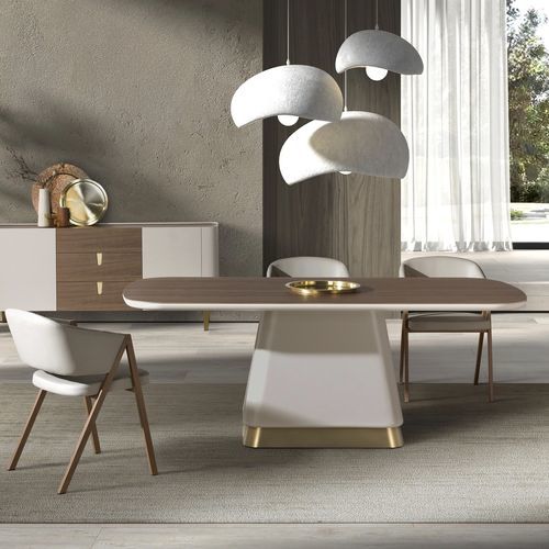 Table à manger contemporaine - 1166 - Angel Cerdá - en noyer / en placage de bois / avec piètement en MDF laqué
