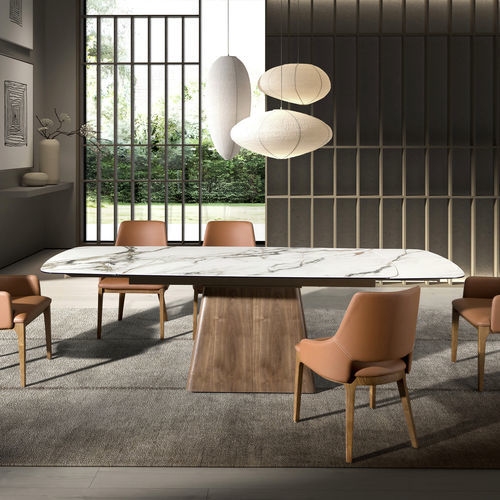 Table à manger contemporaine - 1158 - Angel Cerdá - en grès cérame / en marbre / avec piètement en noyer