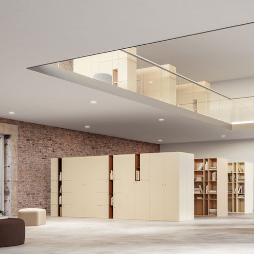 Armoire de classement haute - ECO SENSES - FAMO - en bois / avec porte battante / contemporaine