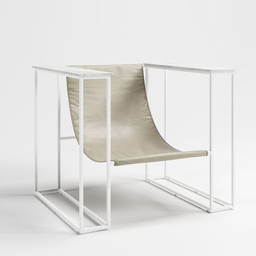 Fauteuil minimaliste - KOSY - FAMO - en tissu / en acier inoxydable / gris