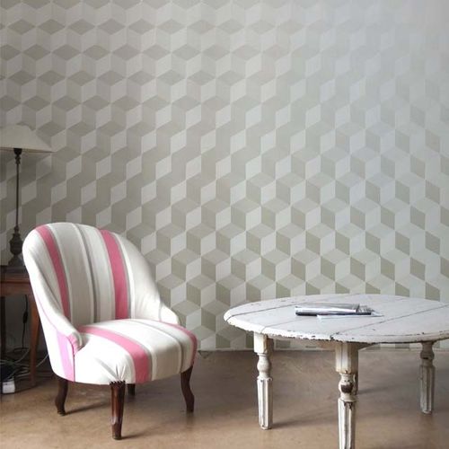 Papier peint contemporain - DESIGNLUX#1 - Papiers de Paris - géométrique / à effet dimensionnel / blanc