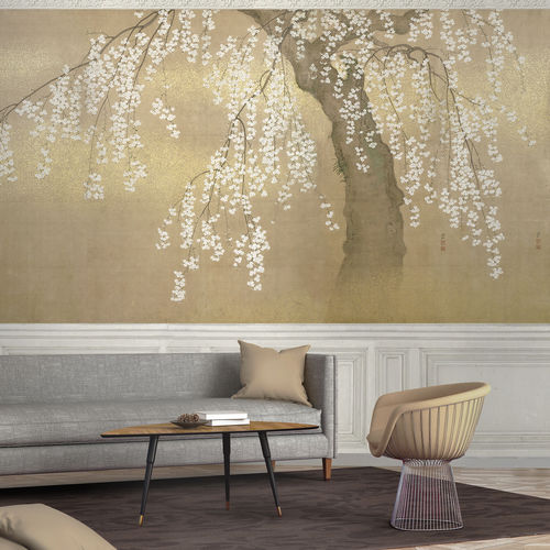 Papier peint contemporain - JAPANESE CHERRY - Papiers de Paris - à motif nature / aspect papier peint / argenté