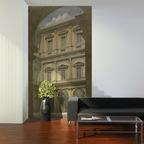 Papier peint classique - PALAIS FARNESE - Papiers de Paris - scène / aspect béton / bleu