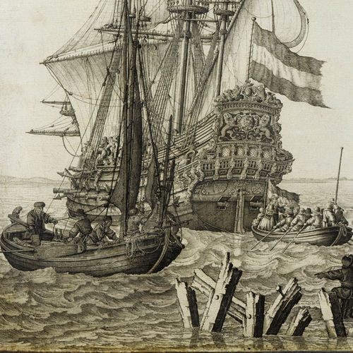 Papier peint classique - SEASCAPE IN GRISAILLE - Papiers de Paris - scène / aspect tissu / gris