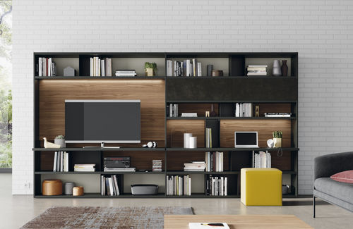 Ensemble TV mural contemporain - EST101 - VIVE - MUEBLES VERGE S.L. - en bois / avec éclairage intégré
