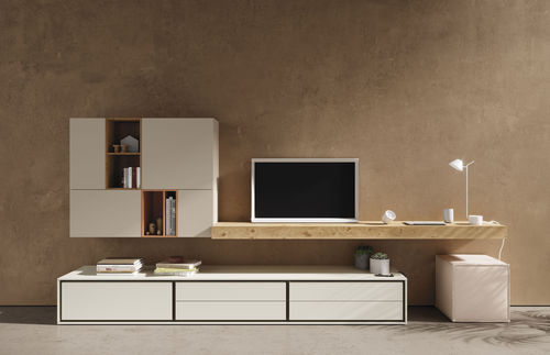 Ensemble TV mural contemporain - BOOK 01 - VIVE - MUEBLES VERGE S.L. - en bois laqué / en chêne
