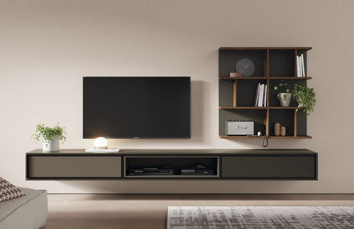 Ensemble TV mural contemporain - BOOK 06 - VIVE - MUEBLES VERGE S.L. - en bois laqué / en chêne / modulable