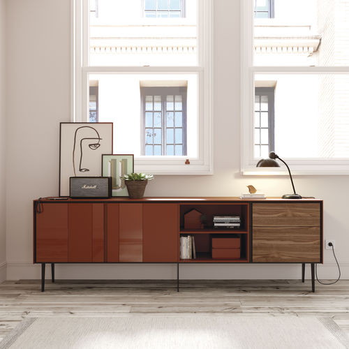 Buffet contemporain - BOOK 17 - VIVE - MUEBLES VERGE S.L. - en bois laqué / en noyer / en verre