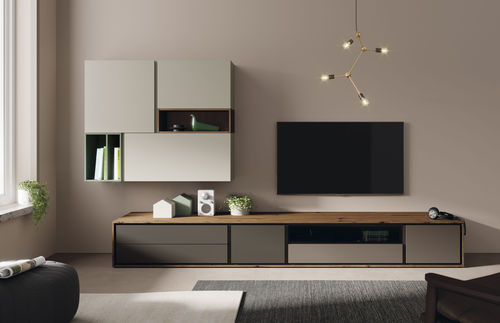Ensemble TV mural contemporain - BOOK 23 - VIVE - MUEBLES VERGE S.L. - en bois laqué / en chêne / en verre