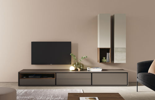 Ensemble TV mural contemporain - BOOK 27 - VIVE - MUEBLES VERGE S.L. - en bois laqué / en noyer / en céramique