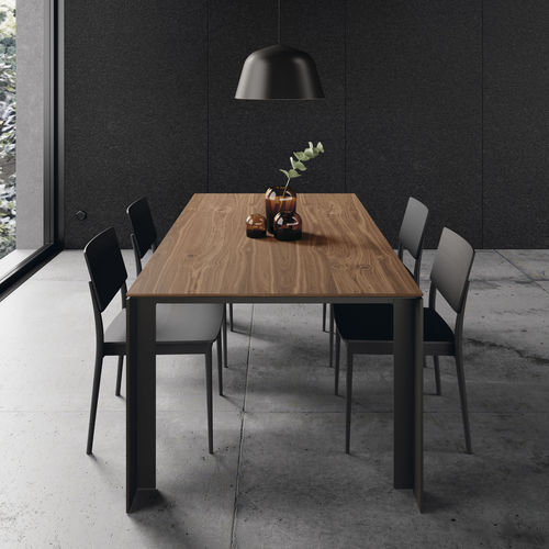 Table à manger contemporaine - TAVOLE 101 - VIVE - MUEBLES VERGE S.L. - en placage de bois / avec piètement en métal laqué / rectangulaire