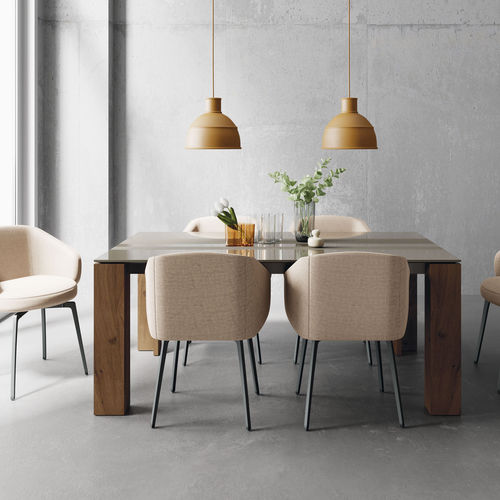 Table à manger contemporaine - 107 - VIVE - MUEBLES VERGE S.L. - en verre / en céramique / avec piètement en bois massif