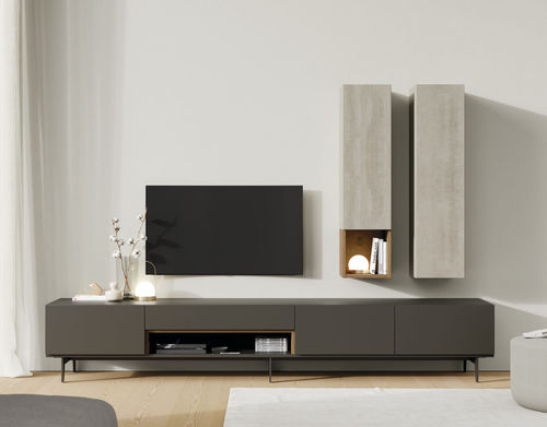 Ensemble mural de salon contemporain - ON SAL&Oacute;N 1 - VIVE - MUEBLES VERGE S.L. - en placage de bois / en bois laqué mat / en chêne naturel