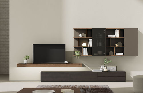 Ensemble mural de salon contemporain - ON SAL&Oacute;N 3 - VIVE - MUEBLES VERGE S.L. - en placage de bois / en bois laqué mat / en chêne naturel