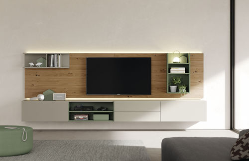 Ensemble mural de salon contemporain - ON SAL&Oacute;N 5 - VIVE - MUEBLES VERGE S.L. - en chêne / en placage de bois / en bois laqué mat