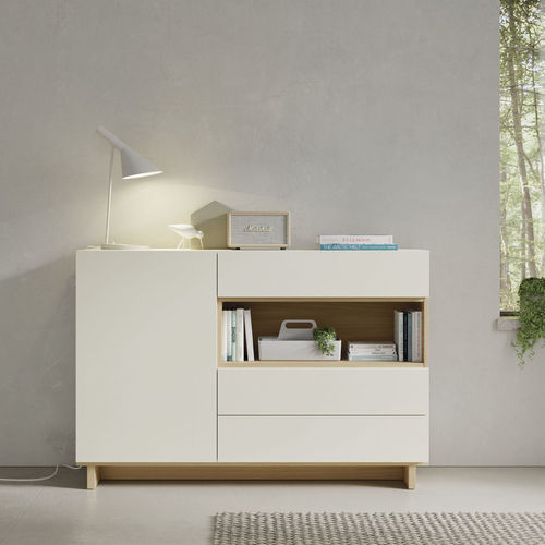 Buffet contemporain - ON APARADOR 9 - VIVE - MUEBLES VERGE S.L. - en bois laqué mat / en chêne naturel / avec étagère