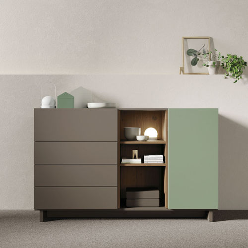 Buffet contemporain - ON APARADOR 11 - VIVE - MUEBLES VERGE S.L. - en bois laqué mat / en chêne naturel / avec étagère