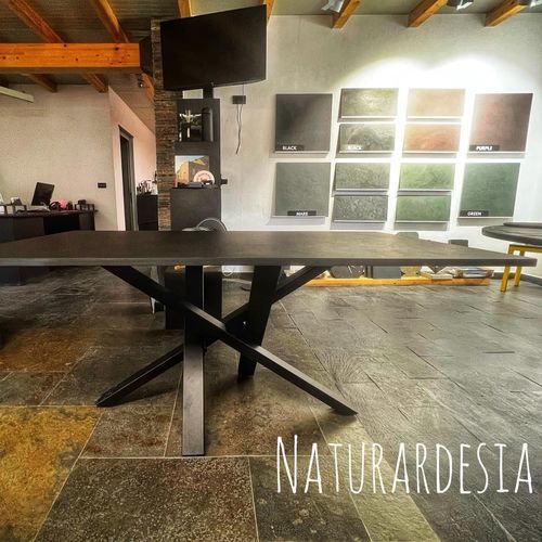 Table à manger contemporaine - ZEN - BLACK SLATE  - MAP Slate Srl - en ardoise / avec piètement en acier à revêtement par poudre / rectangulaire