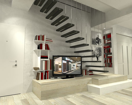 Escalier droit - BLACK MAP SLATE DESIGN  - MAP Slate Srl - à marches en pierre / contemporain / cantilever