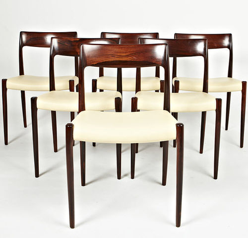 Chaise de salle à manger design scandinave - 1958-90 - paere dansk - d'intérieur / en cuir / avec piètement en bois de rose